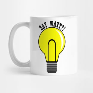 Yellow light bulb with text Mug